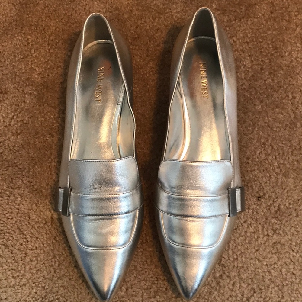 Nine West Silver Flats, Never Worn, Size 10